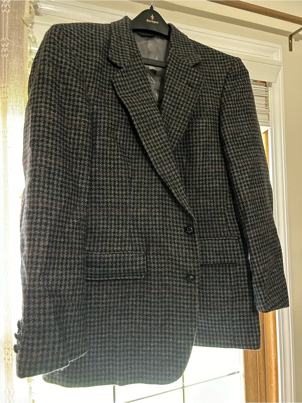 Men's Houndstooth Wool Blend Pea Coat - Black/Grey